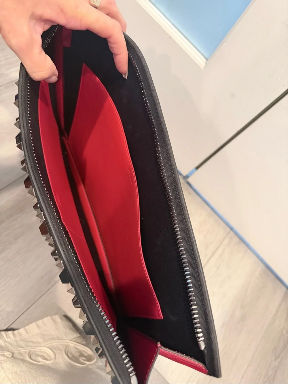 Christina Louboutin Trictrac Portfolio Bag  Studded Black Leather COA